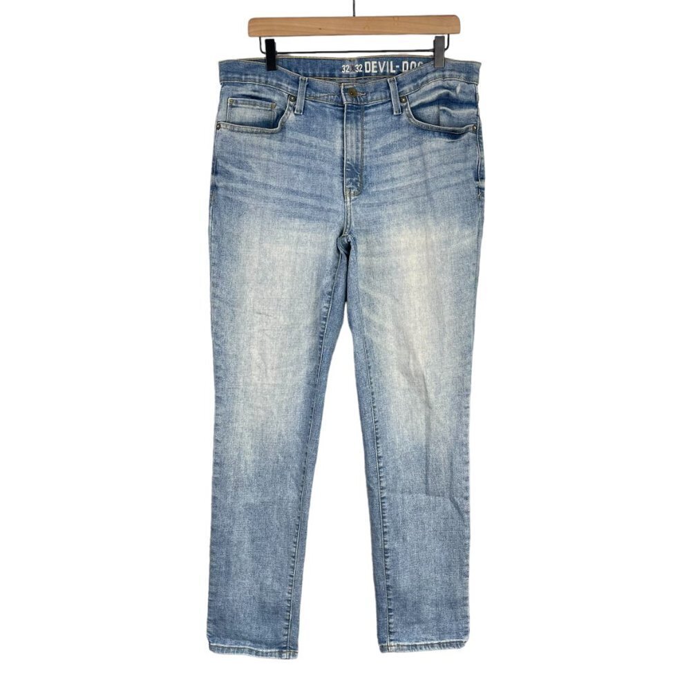 Devil Dog Jeans Mens 32x32 Slim Straight Tapered Leg 5 Pocket Stretch Denim Blue